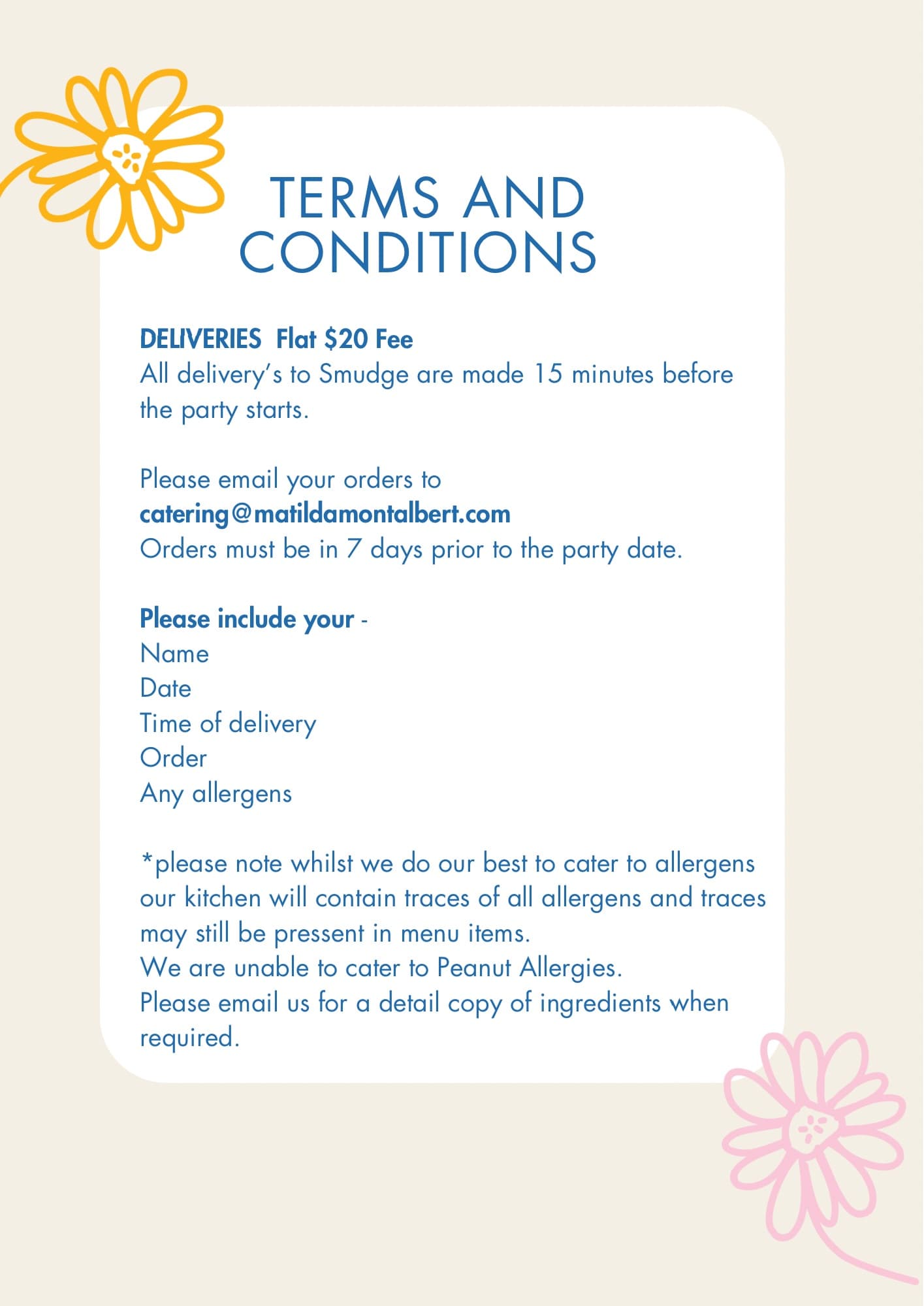 Petite by Matilda catering menu page 16