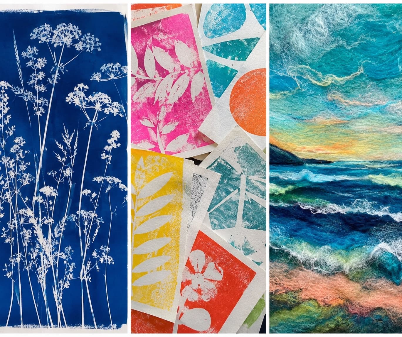 Three adults making art together at a Smudge Artspace workshop