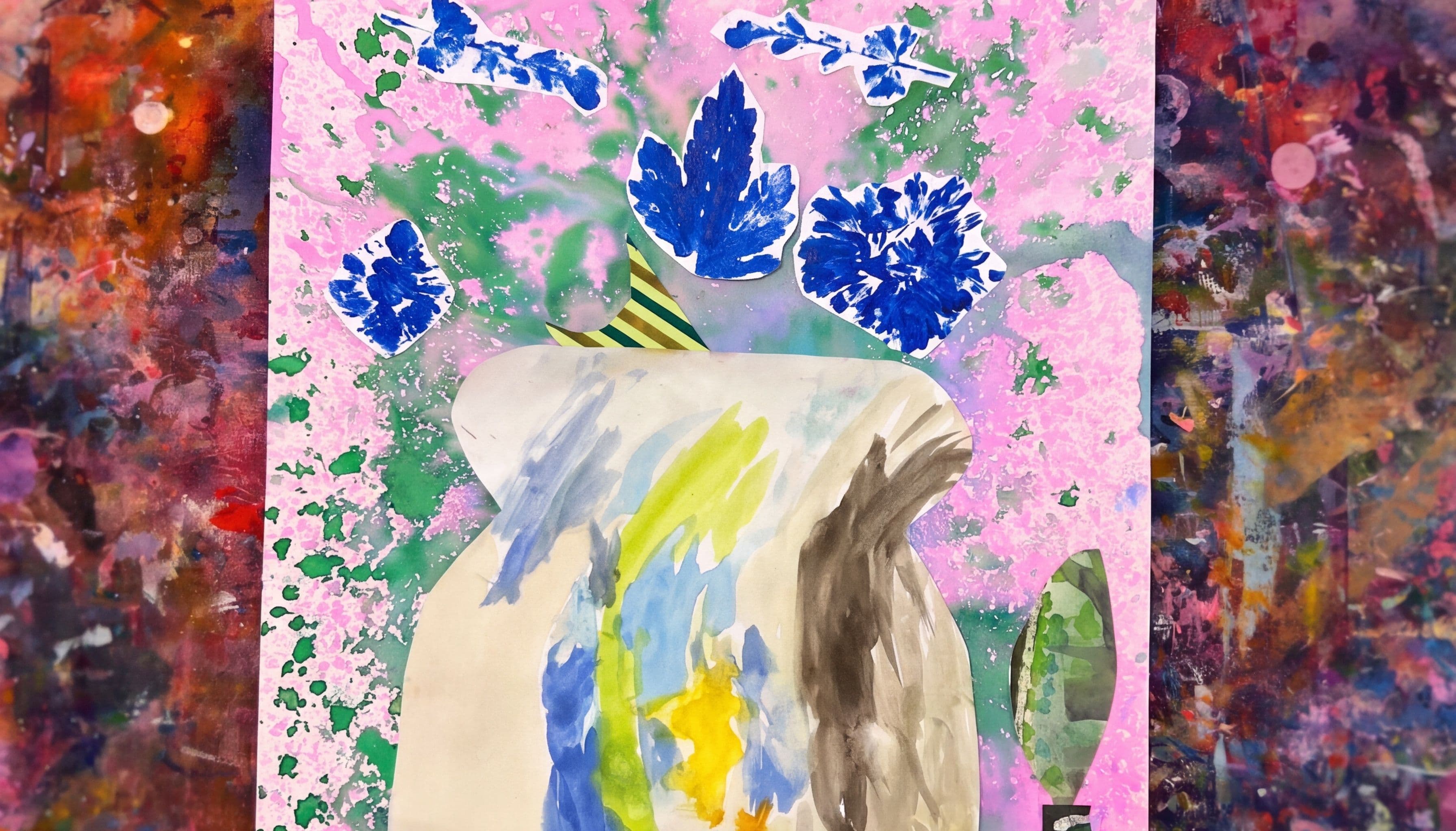 Flower Block Printing and Paper Vase Collage